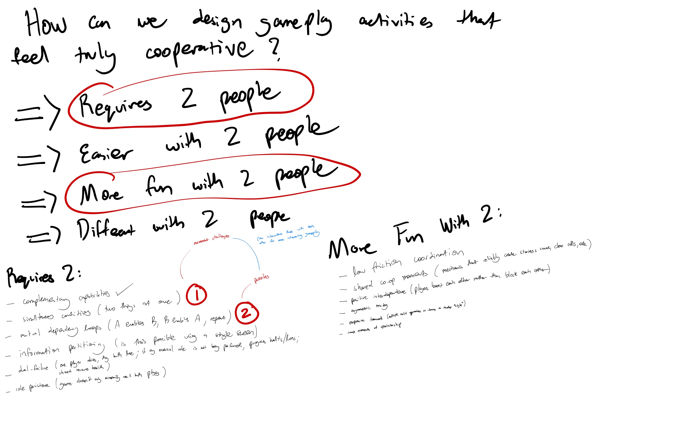 My personal notes where I ideated on the core loop and how to create mutual dependency between the maker and mover roles
